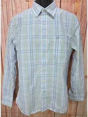 American Eagle Mens Blue/Green Plaid Shirt Medium